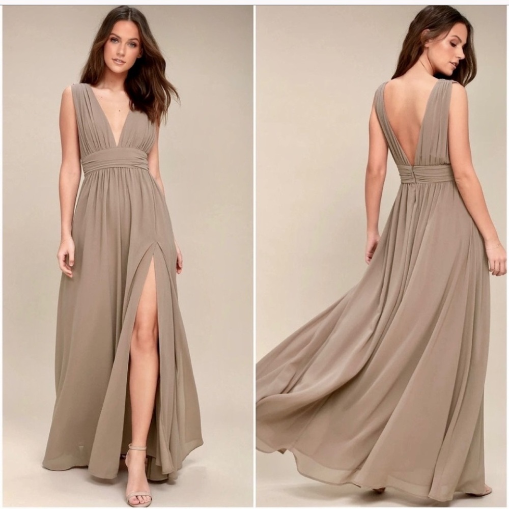 NWOT Lulus Heavenly Hues Taupe Maxi Dress - Picture 15 of 16